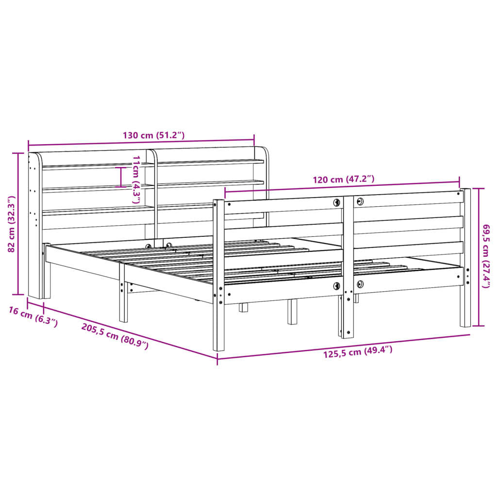 Sengeramme Med Hodegavl Hvit 120X200 Cm Heltre Furu
