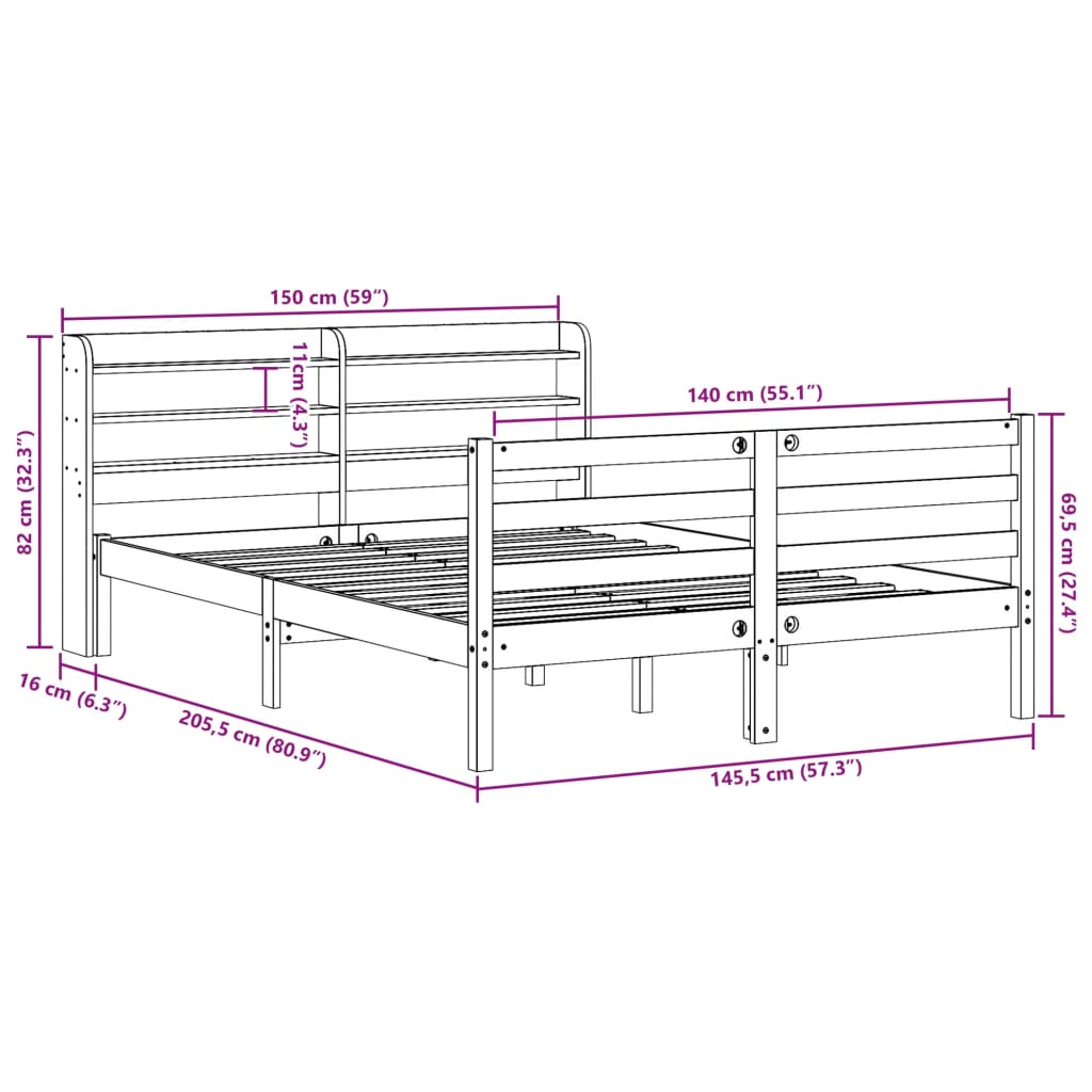 Sengeramme Med Hodegavl Hvit 140X200 Cm Heltre Furu