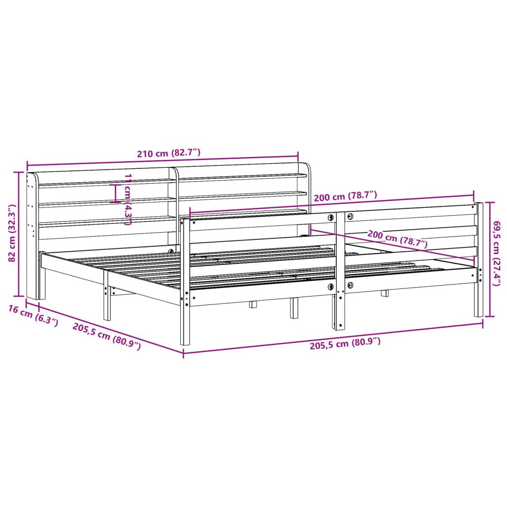 Sengeramme Med Hodegavl 200X200 Cm Heltre Furu