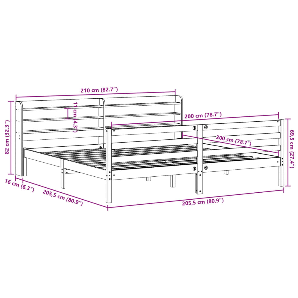 Sengeramme Med Hodegavl Hvit 200X200 Cm Heltre Furu