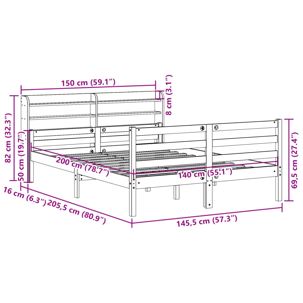 Sengeramme Med Hodegavl Hvit 140X200 Cm Heltre Furu