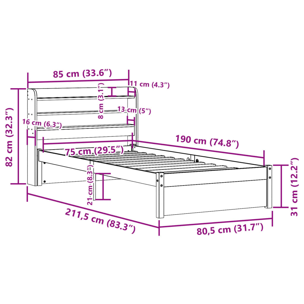 Sengeramme Med Hodegavl 75X190 Cm Heltre Furu