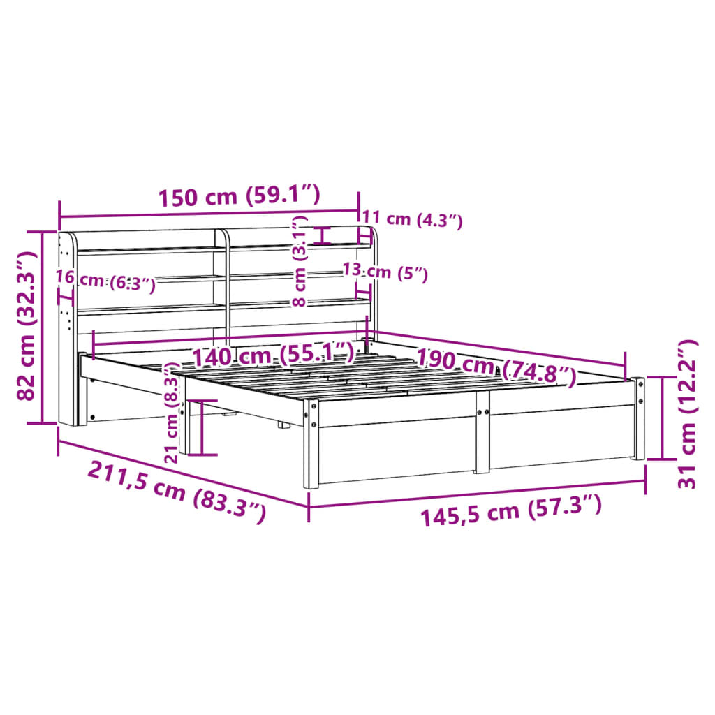 Sengeramme Med Hodegavl 140X190 Cm Heltre Furu