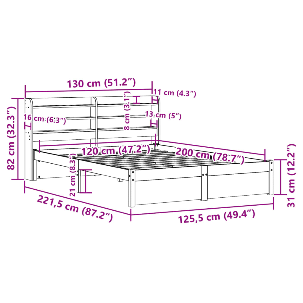 Sengeramme Med Hodegavl 120X200 Cm Heltre Furu