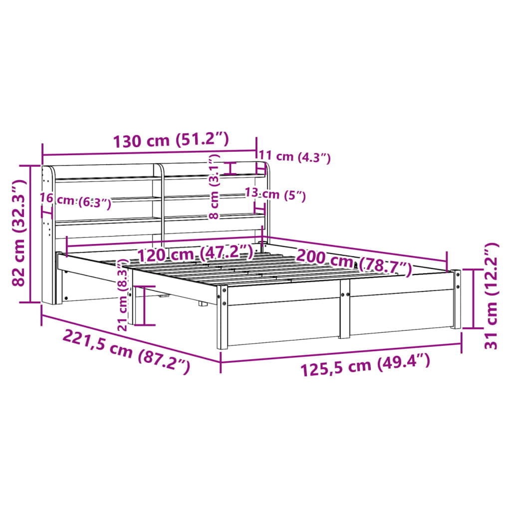 Sengeramme Med Hodegavl Hvit 120X200 Cm Heltre Furu