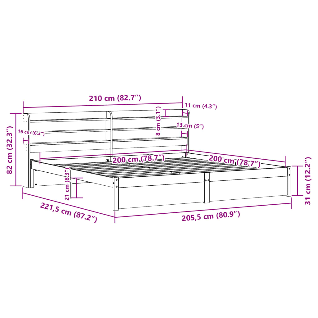 Sengeramme Med Hodegavl Hvit 200X200 Cm Heltre Furu