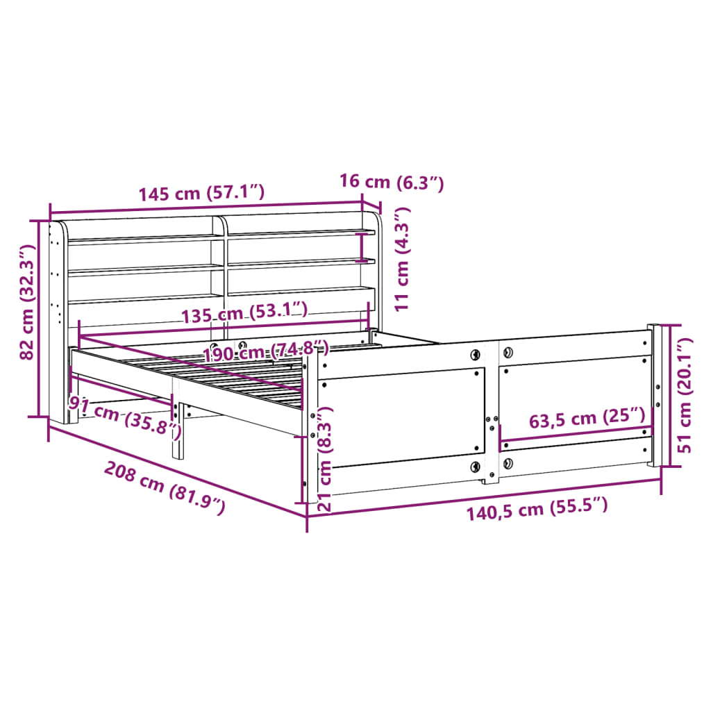 Sengeramme Med Hodegavl 135X190 Cm Heltre Furu