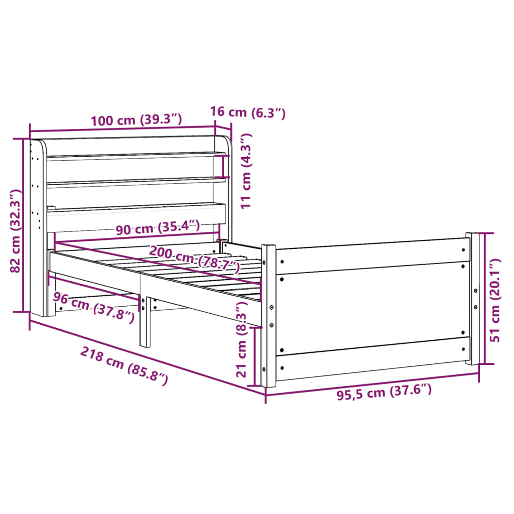 Sengeramme Med Hodegavl 90X200 Cm Heltre Furu