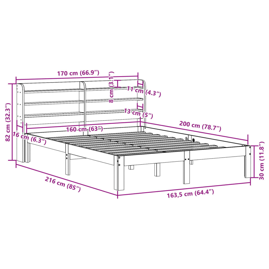 Sengeramme Med Hodegavl Hvit 160X200 Cm Heltre Furu