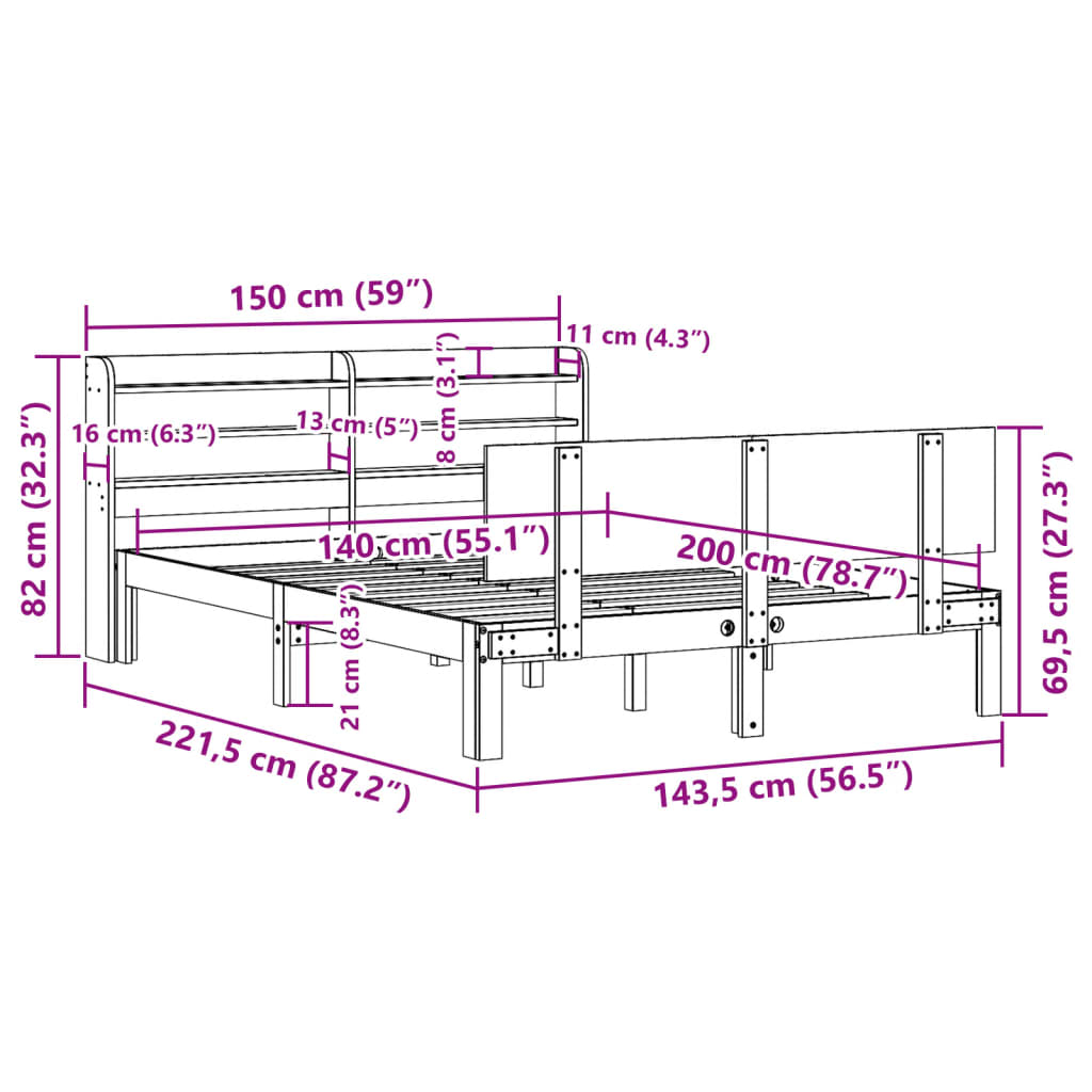 Sengeramme Med Hodegavl 140X200 Cm Heltre Furu