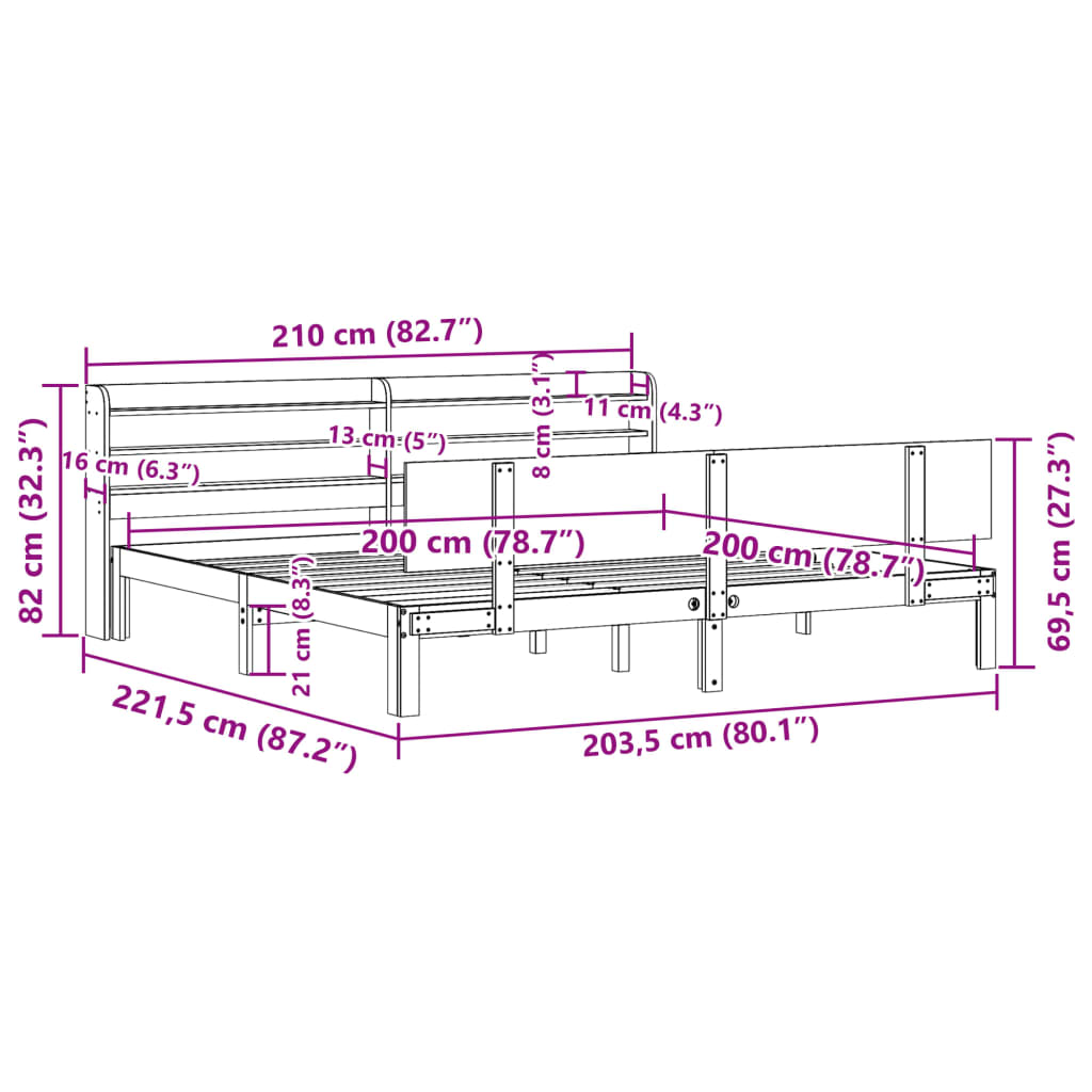 Sengeramme Med Hodegavl Hvit 200X200 Cm Heltre Furu