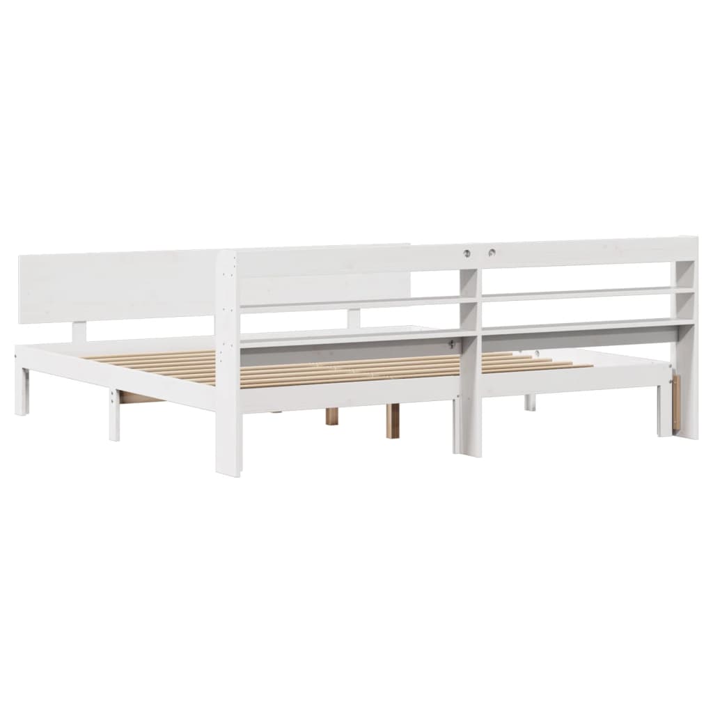 Sengeramme Med Hodegavl Hvit 200X200 Cm Heltre Furu