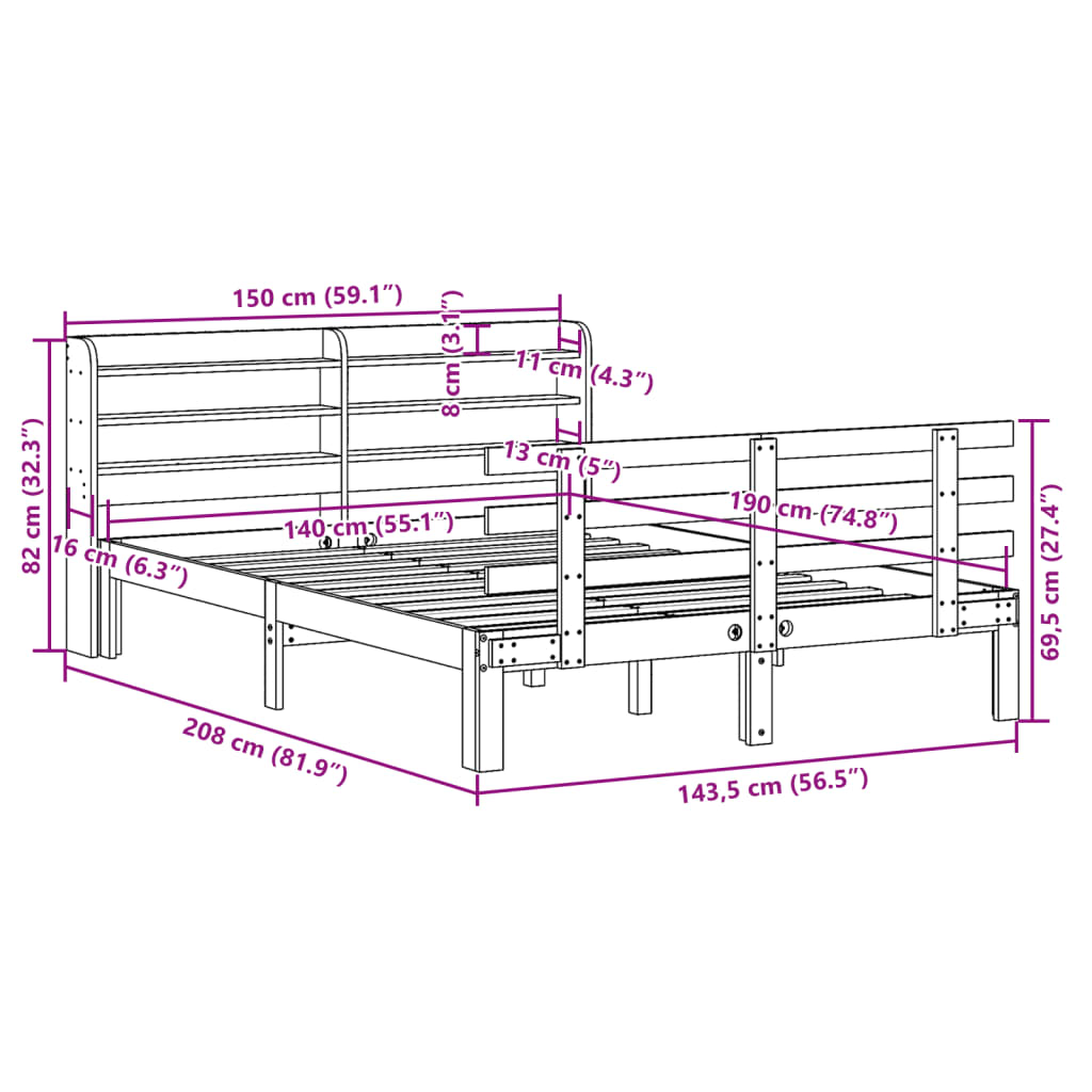 Sengeramme Med Hodegavl Hvit 140X190 Cm Heltre Furu