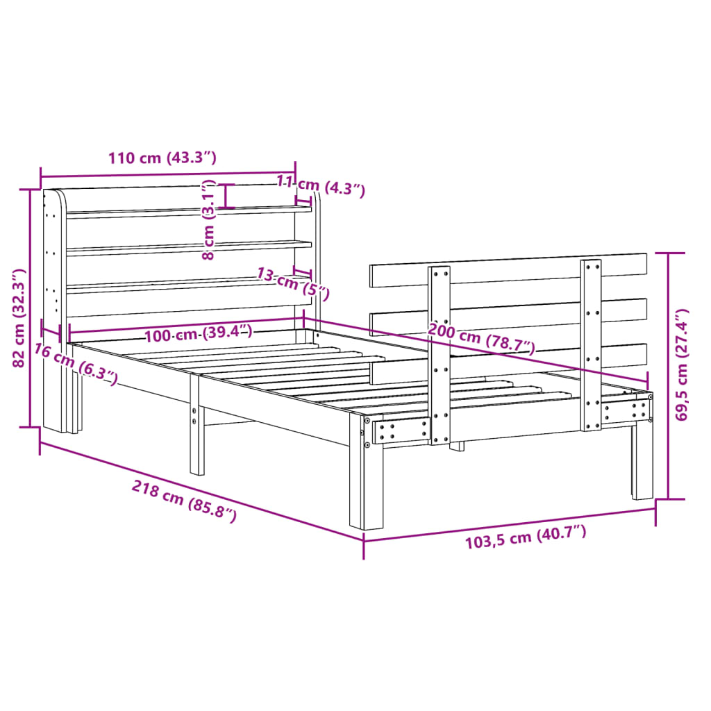 Sengeramme Med Hodegavl Hvit 100X200 Cm Heltre Furu