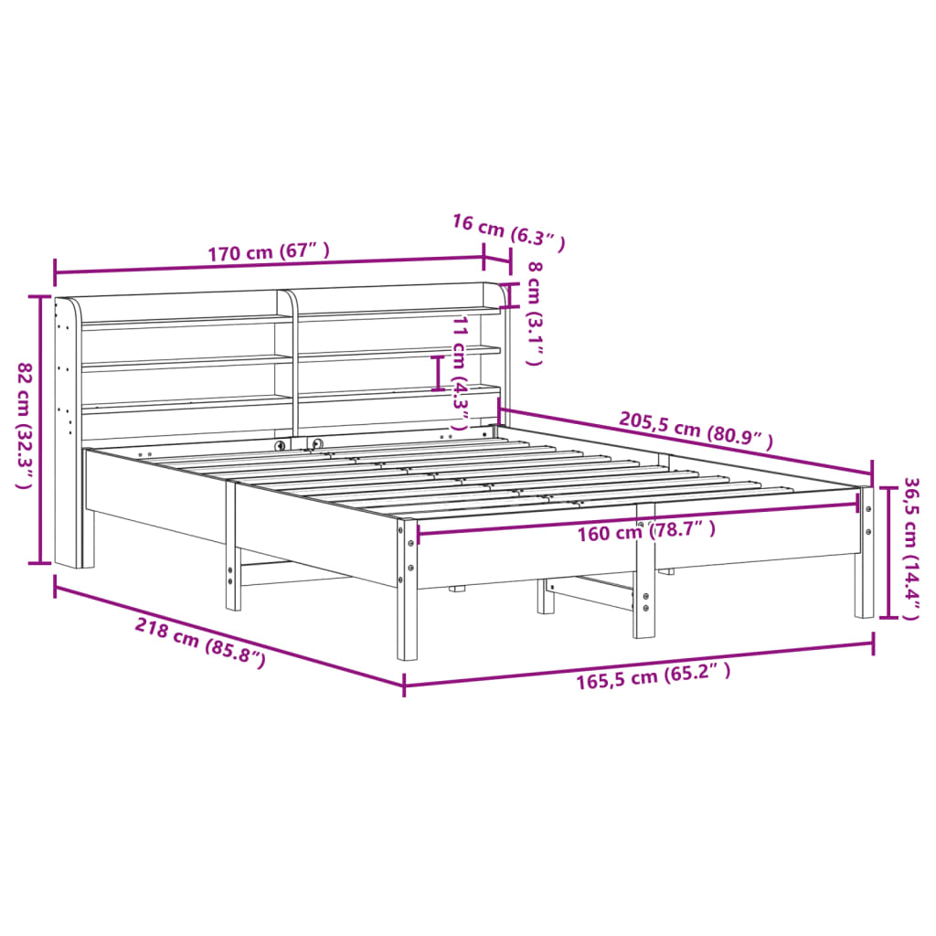 Sengeramme Uten Madrass Hvit 160X200 Cm Heltre Furu