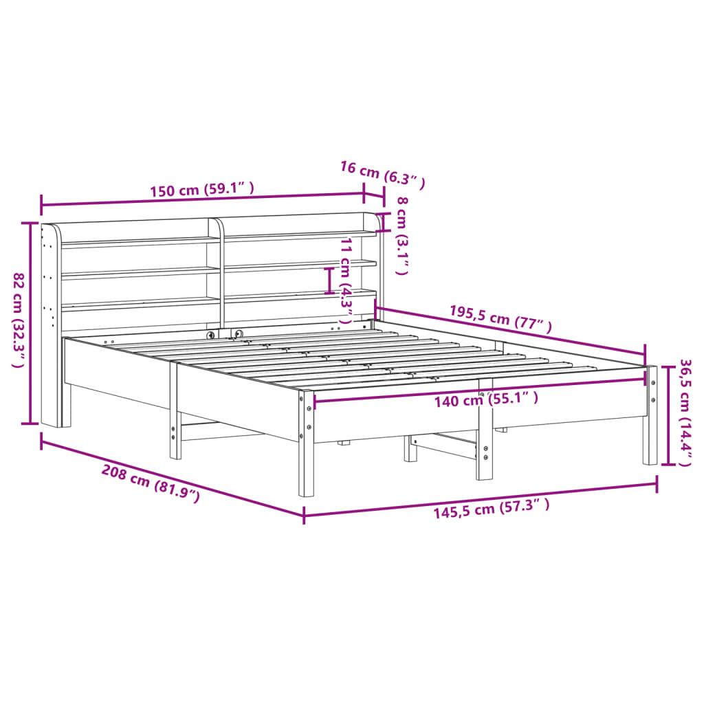 Sengeramme Uten Madrass Hvit 140X190 Cm Heltre Furu