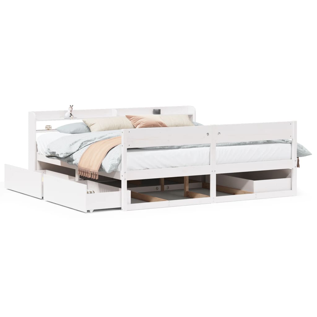 Sengeramme Med Madrass Hvit 200X200 Cm Heltre Furu