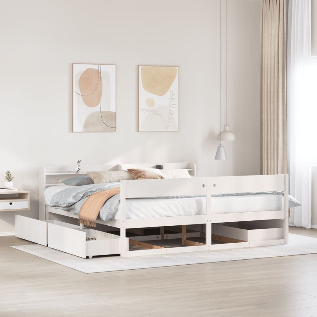 Sengeramme Med Madrass Hvit 200X200 Cm Heltre Furu