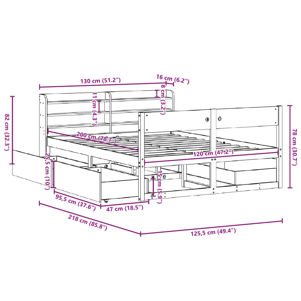 Sengeramme Uten Madrass Hvit 120X200 Cm Heltre Furu