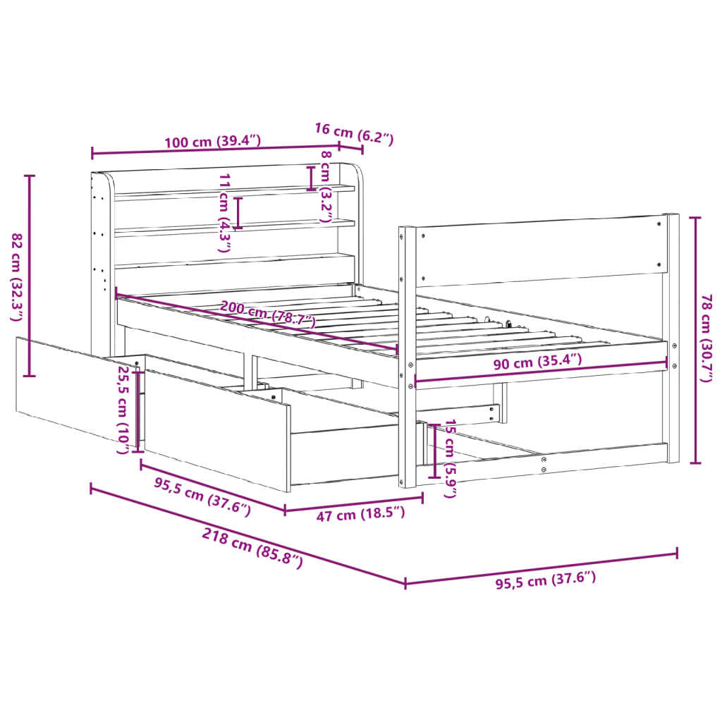 Sengeramme Uten Madrass 90X200 Cm Heltre Furu