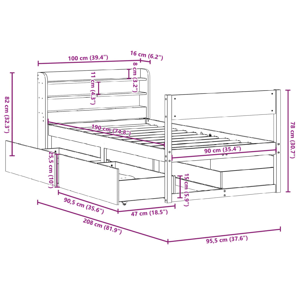 Sengeramme Uten Madrass 90X190 Cm Heltre Furu