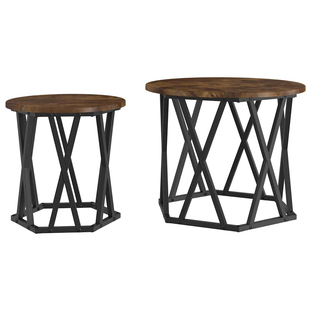 Sidetabell 2 Pcs Røkt Eik Konstruksjonsvirke Og Stål