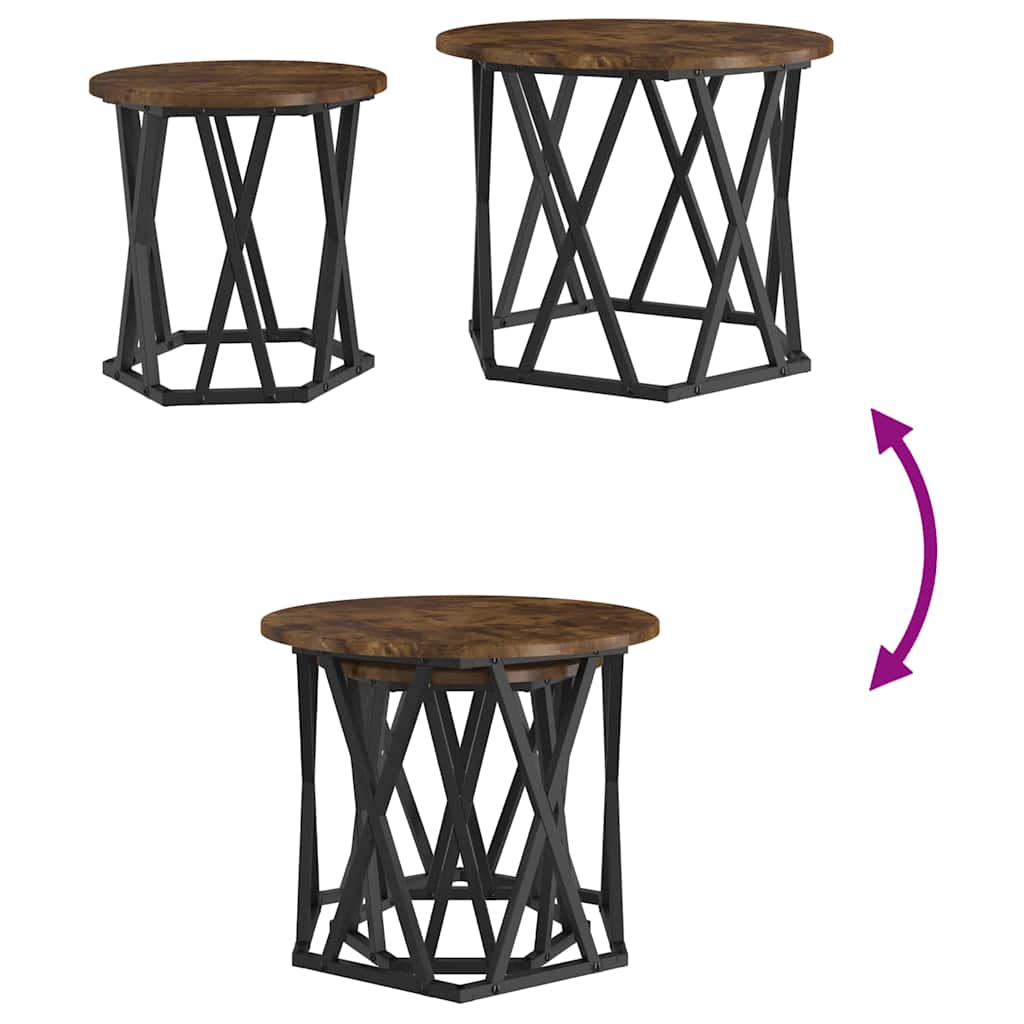 Sidetabell 2 Pcs Røkt Eik Konstruksjonsvirke Og Stål
