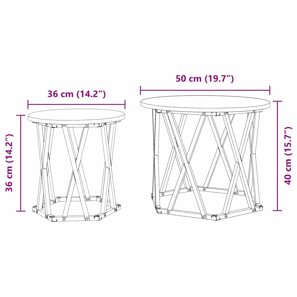 Sidetabell 2 Pcs Røkt Eik Konstruksjonsvirke Og Stål