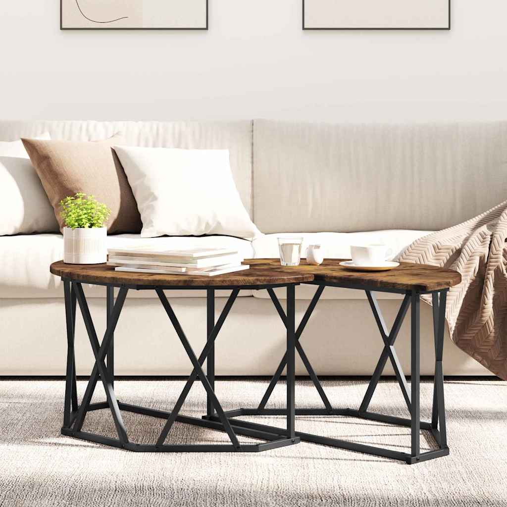 Kaffebord Røkt Eik 80 X 80 X 42 Cm Konstruksjonsvirke Og Stål