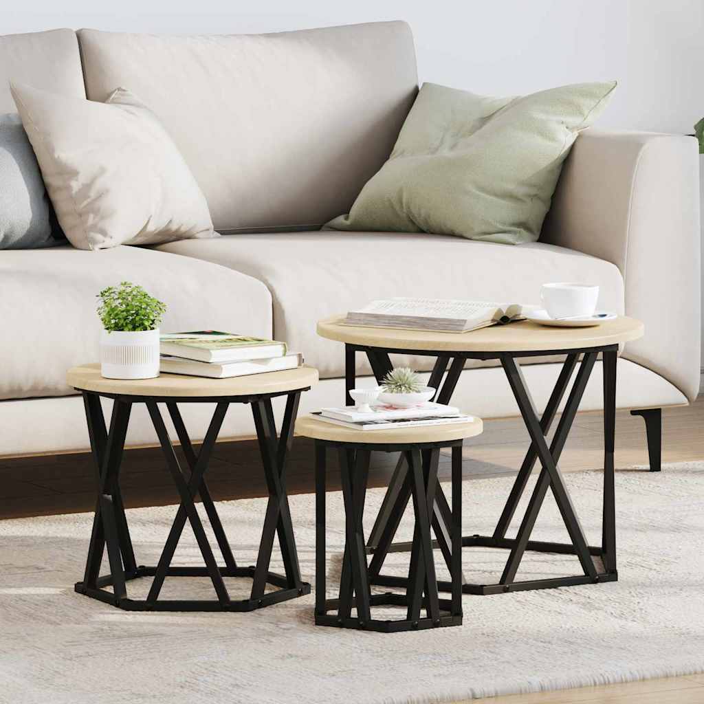 Nesting Sidebord 3 Pcs Sonoma Eik Konstruksjonsvirke Og Stål