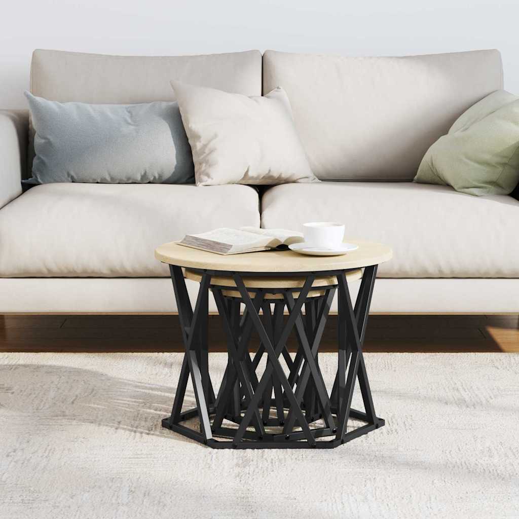 Nesting Sidebord 3 Pcs Sonoma Eik Konstruksjonsvirke Og Stål