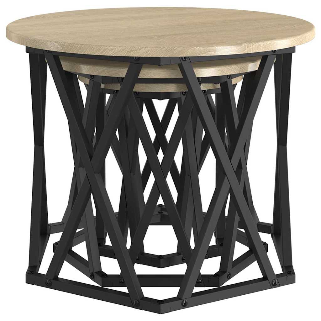 Nesting Sidebord 3 Pcs Sonoma Eik Konstruksjonsvirke Og Stål