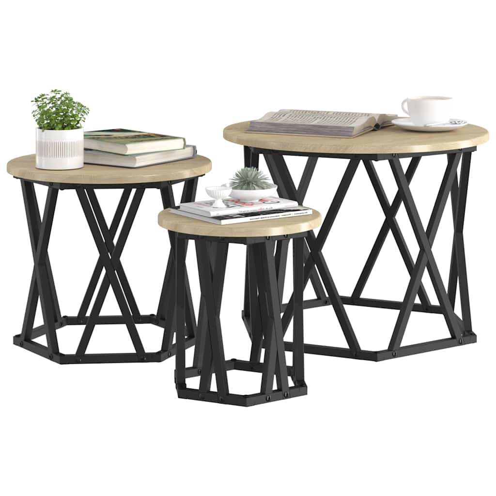 Nesting Sidebord 3 Pcs Sonoma Eik Konstruksjonsvirke Og Stål