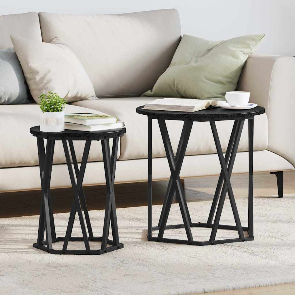 Kaffebord 2 Pcs Svart Eik Konstruksjonsvirke Og Stål