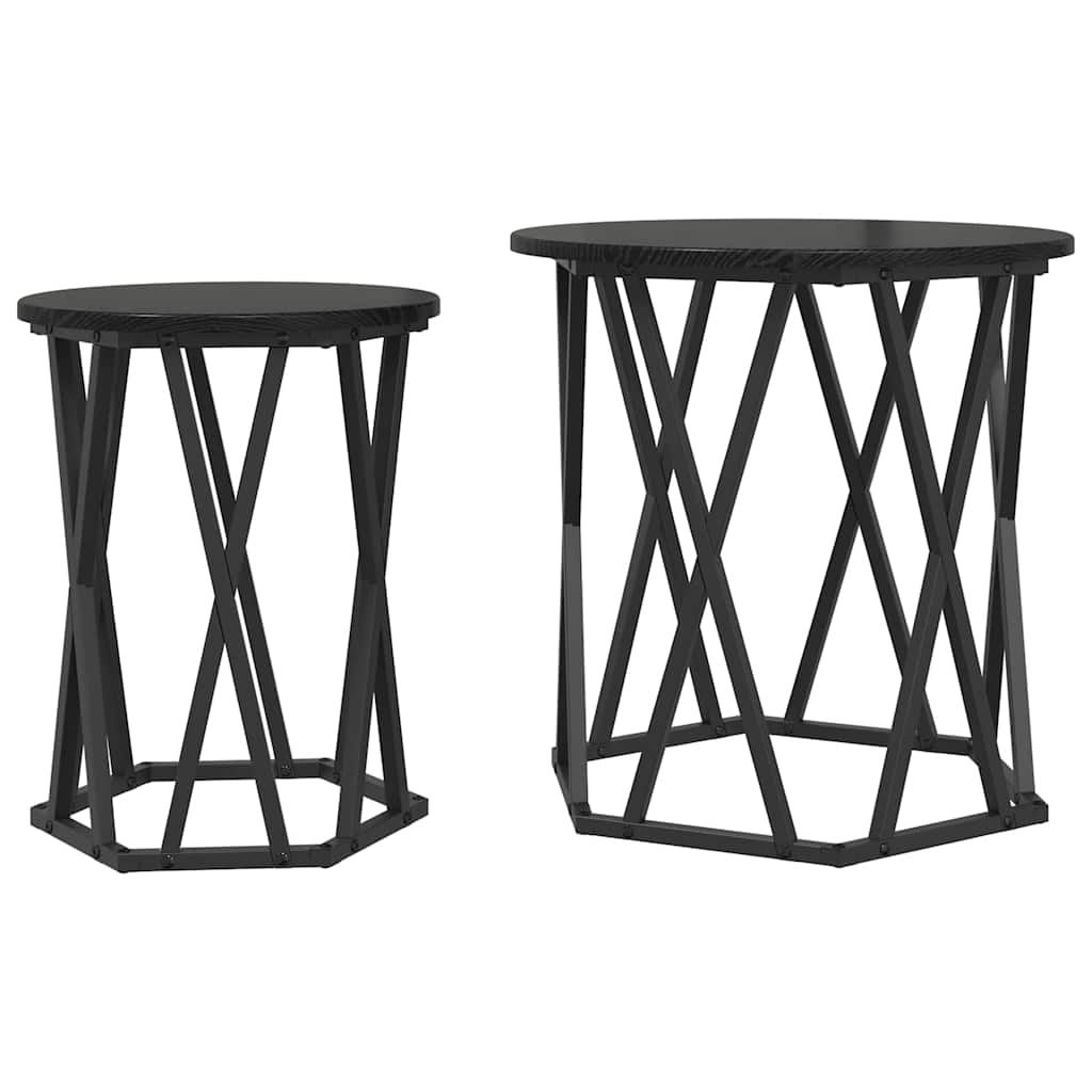 Kaffebord 2 Pcs Svart Eik Konstruksjonsvirke Og Stål
