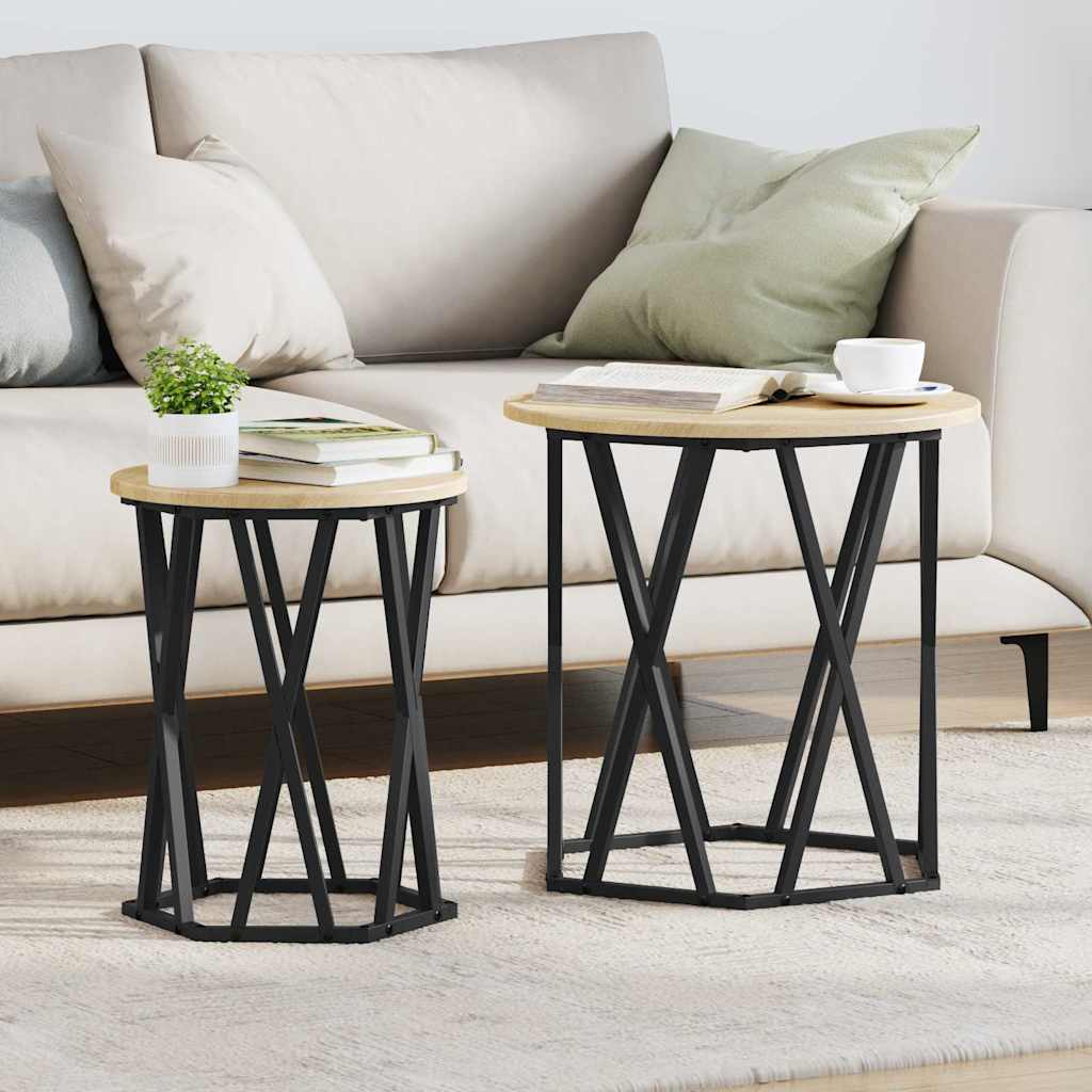 Kaffebord 2 Pcs Sonoma Eik Konstruksjonsvirke Og Stål
