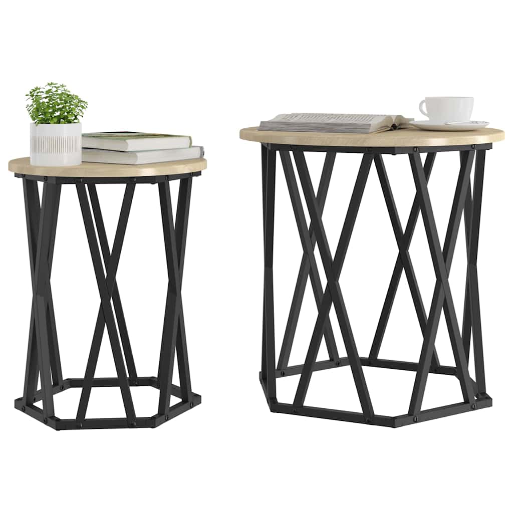 Kaffebord 2 Pcs Sonoma Eik Konstruksjonsvirke Og Stål