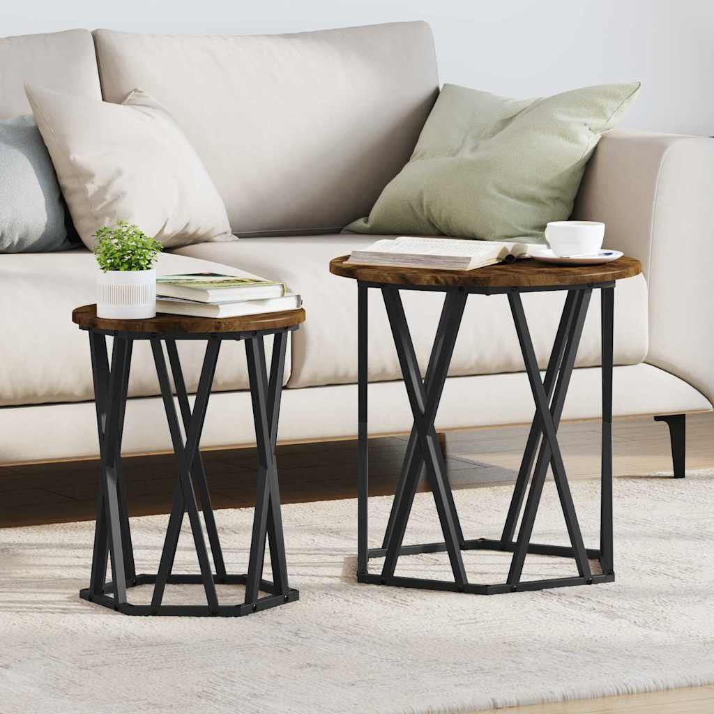 Kaffebord 2 Pcs Røkt Eik Konstruksjonsvirke Og Stål