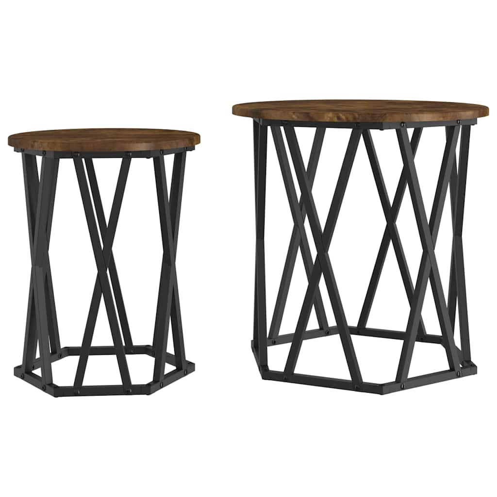 Kaffebord 2 Pcs Røkt Eik Konstruksjonsvirke Og Stål