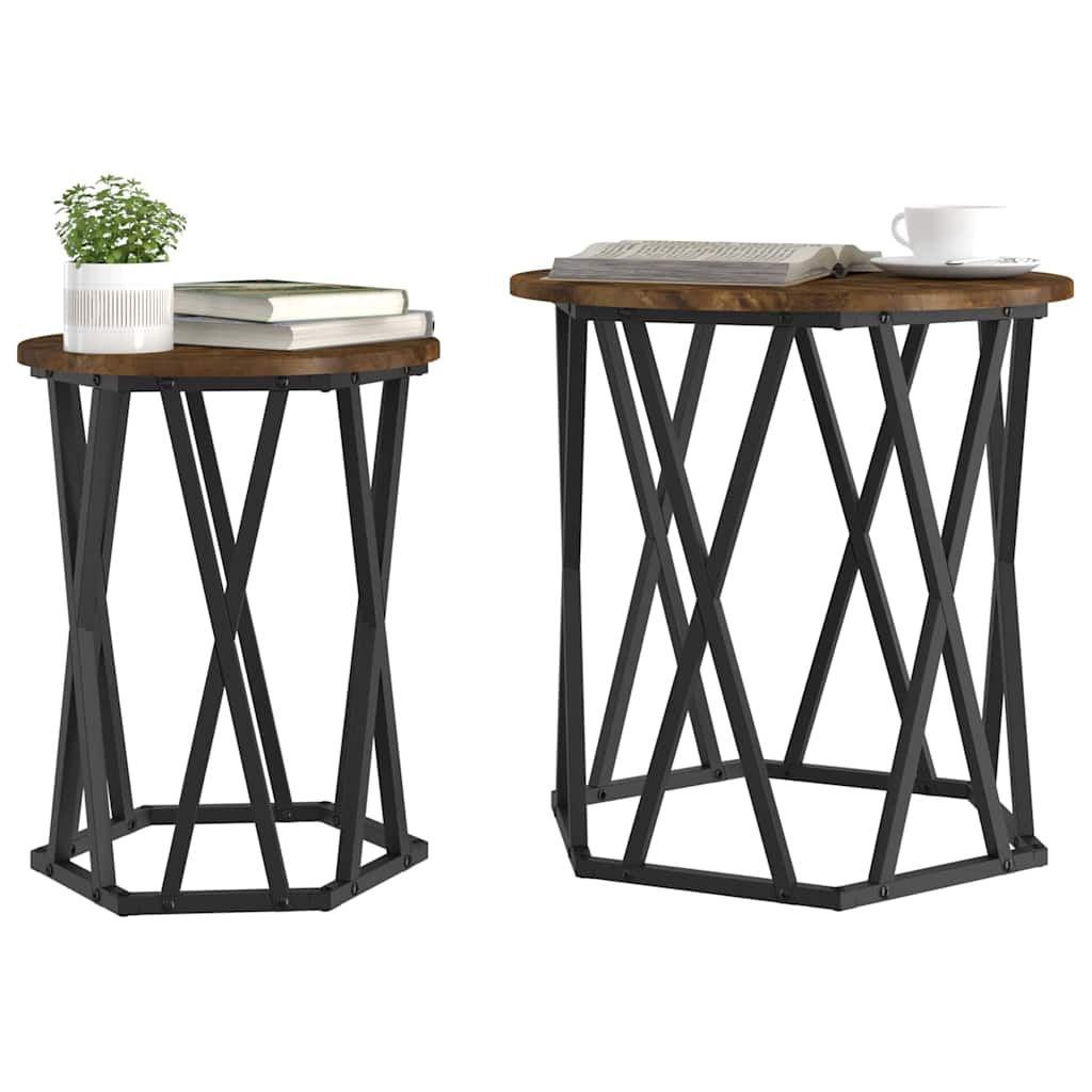 Kaffebord 2 Pcs Røkt Eik Konstruksjonsvirke Og Stål