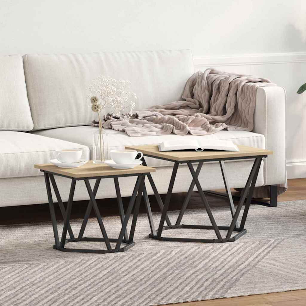Sidebordssett 2 Pcs Sonoma Eik Konstruksjonsvirke Og Stål