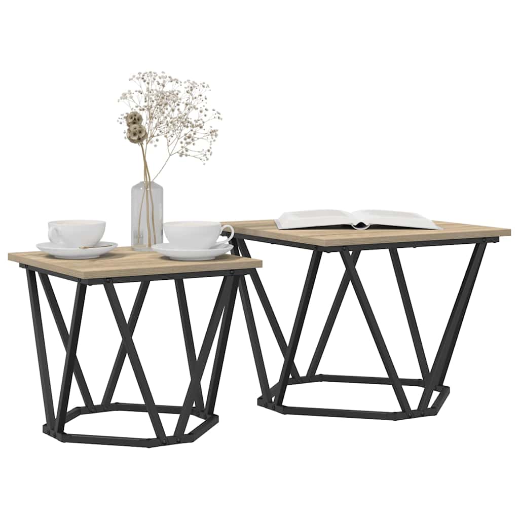 Sidebordssett 2 Pcs Sonoma Eik Konstruksjonsvirke Og Stål