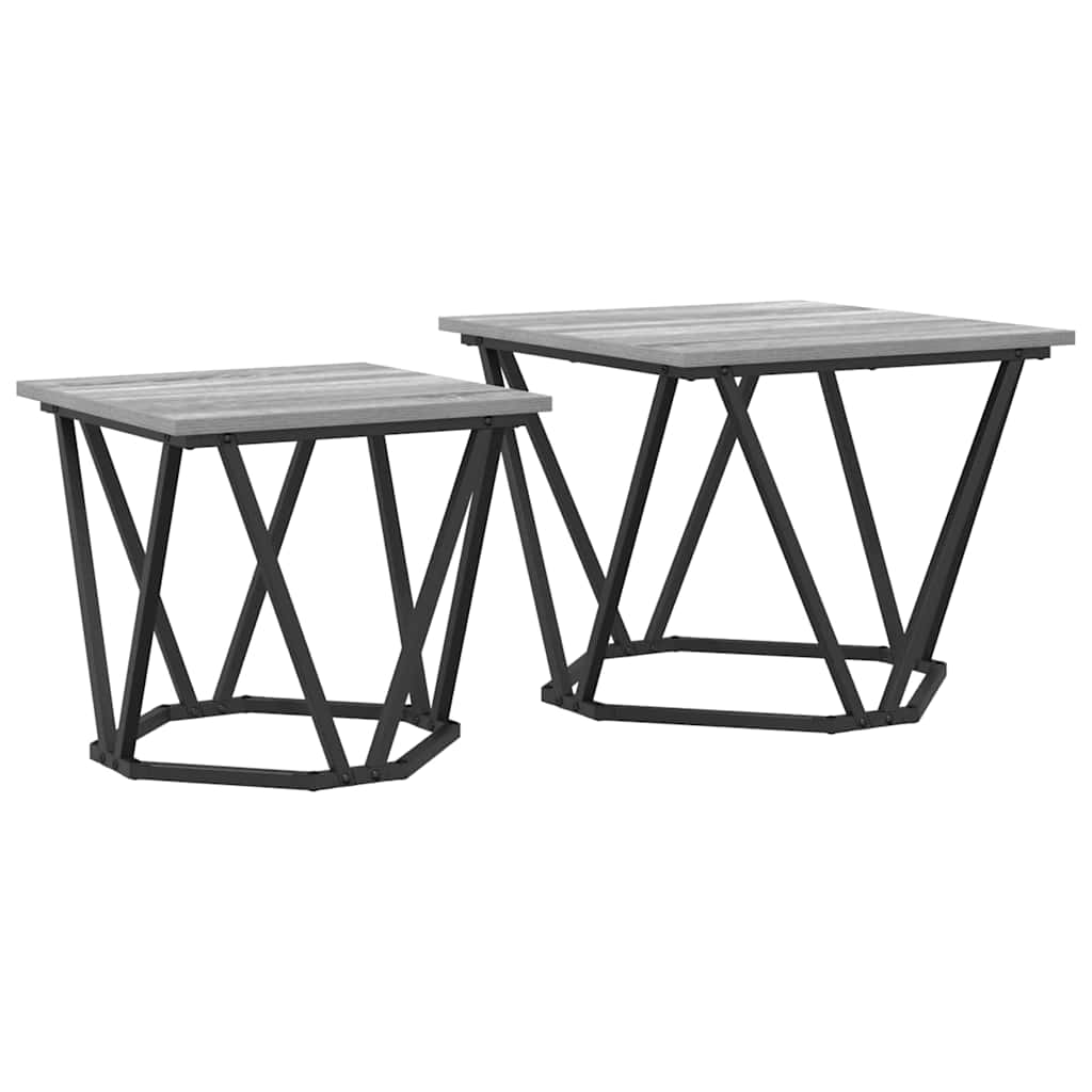 Sidebordssett 2 Pcs Grå Sonoma Konstruksjonsvirke Og Stål