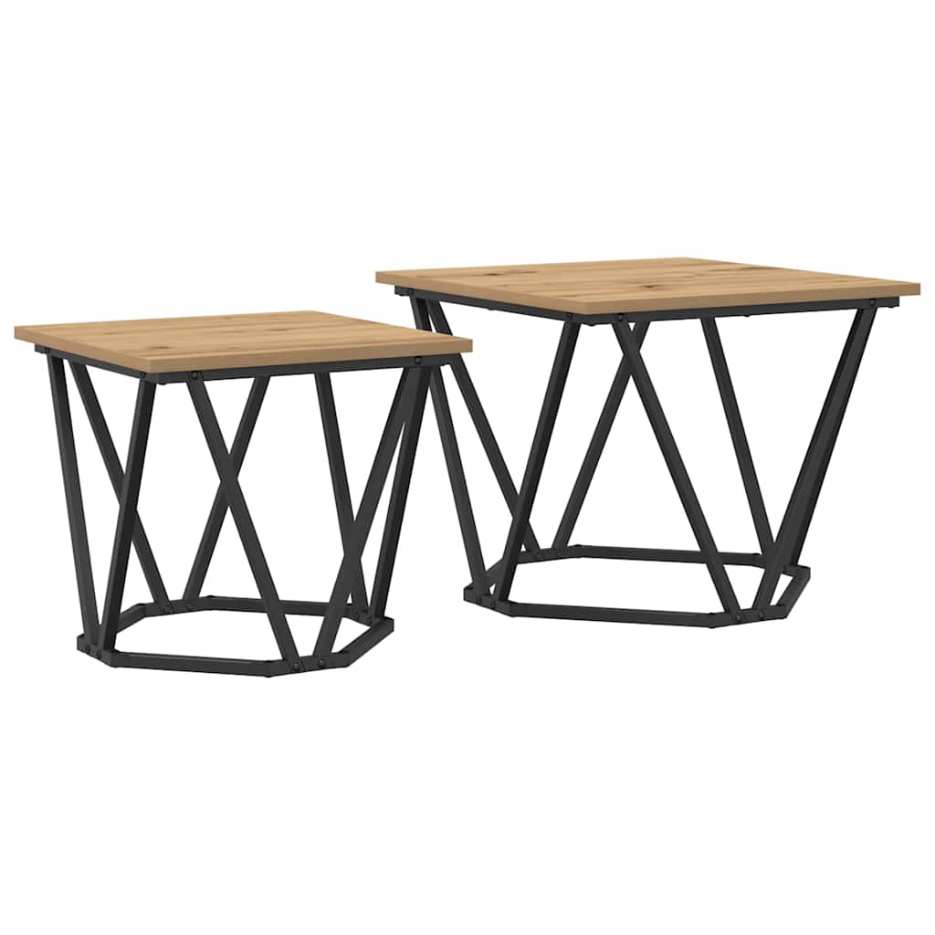 Sidebordssett 2 Pcs Artisan Eik Konstruksjonsvirke Og Stål