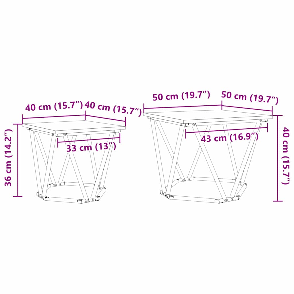 Sidebordssett 2 Pcs Artisan Eik Konstruksjonsvirke Og Stål
