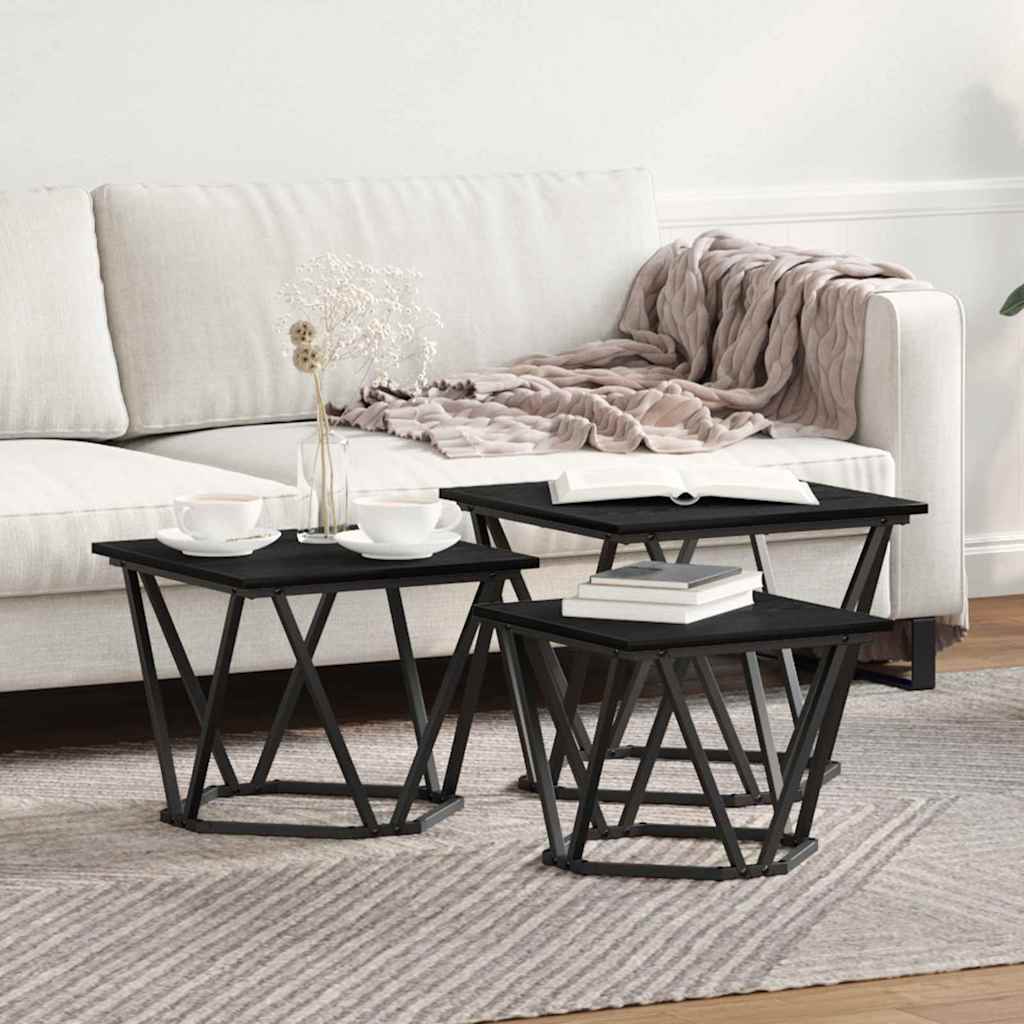 Kaffebord 3 Pcs Svart Eik Konstruksjonsvirke Og Stål