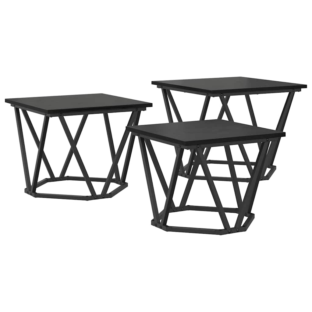 Kaffebord 3 Pcs Svart Eik Konstruksjonsvirke Og Stål