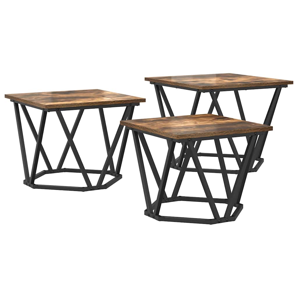 Kaffebord 3 Pcs Røkt Eik Konstruksjonsvirke Og Stål