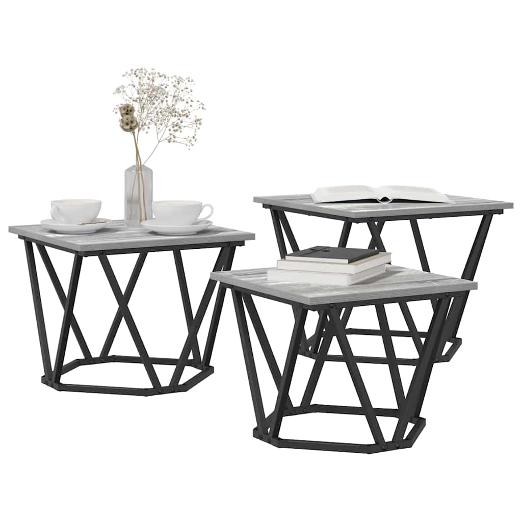 Kaffebord 3 Pcs Grå Sonoma Konstruksjonsvirke Og Stål