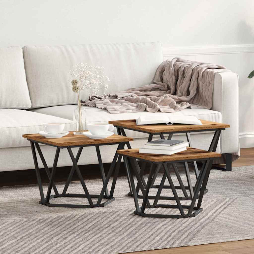 Kaffebord 3 Pcs Gamle Tre Konstruksjonsvirke Og Stål